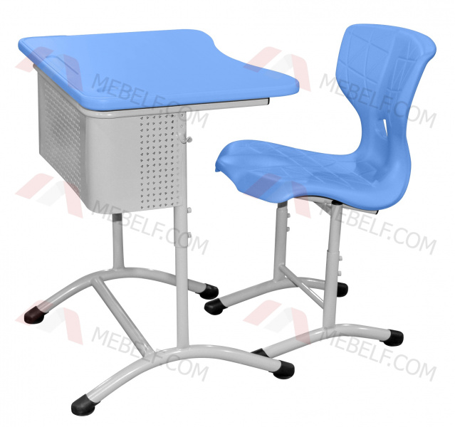 Школьный стол с перфорированным экраном ШСТ13 и стул ШС10, голубой