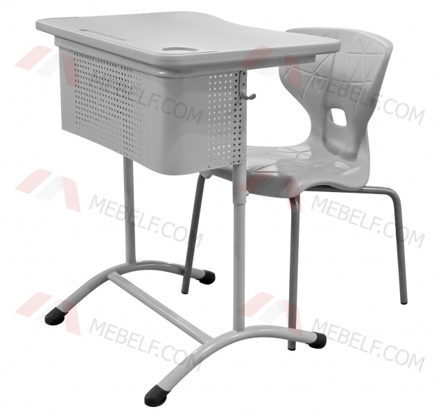 Школьный стол с перфорированным экраном ШСТ13 и стул ШС11, серый
