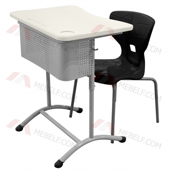 Школьный стол с перфорированным экраном ШСТ13 и стул ШС11, белый и черный